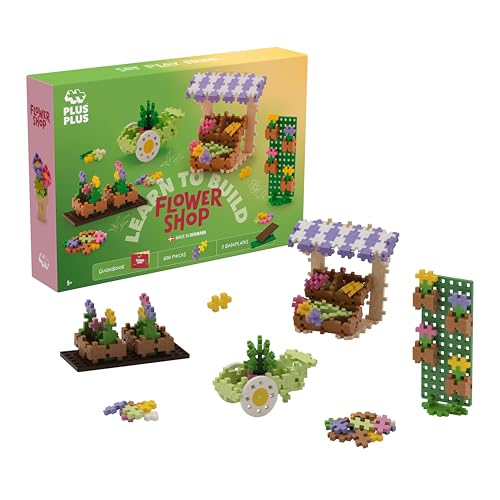 PLUS PLUS - Kit Découverte Échoppe aux Fleurs 600 Pièces - Blocs de Construction Créatifs avec 2 Base de Construction - Instructions Incluses - Jeu Éducatif pour Fille et Garçon Dès 5 Ans