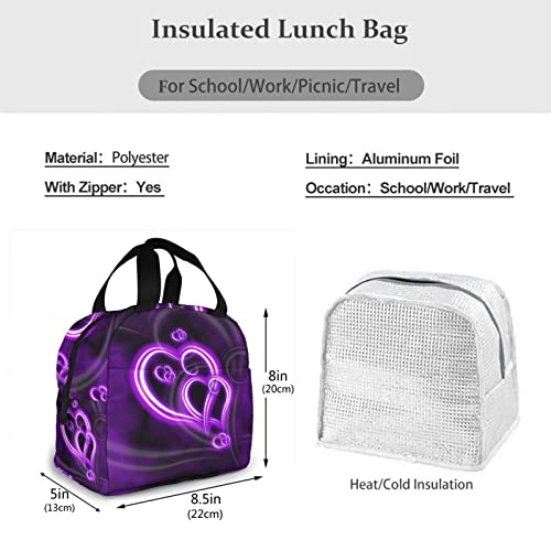 Patnprt Purple Heart Lunch Bag Insulated Lunch Box With Front Pocket Reusable Tote Bag For Office Work Picnic Travel Shopping #TOP2