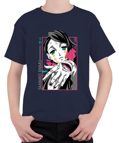 Enmu Demon Anime Manga Horror Neon Cyberpunk Japan Y2K Streetwear Maglietta unisex per bambini, blu navy, 128