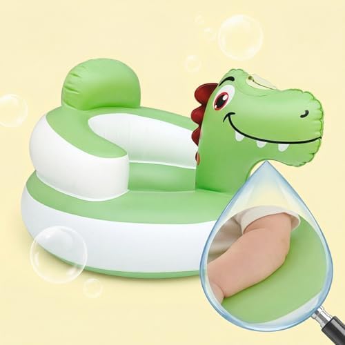 Etiin Inflatable Baby Seat 3D Dinosaur for 6-36 Months Baby Boys & Girls β Built-in Pump, Food-Grade PVC, Wide Anti-Tip Base, Portable Floor Chair, Blow Up Chair Sit Up Practice, Green - 5