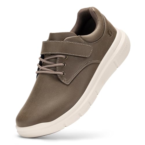 Image of FitVille Mens Extra Wide Fit Diabetic Shoes with Adjustable Strap Comfortable Casual Leather Walking Shoes for Swollen Feet Plantar Fasciitis Coffee