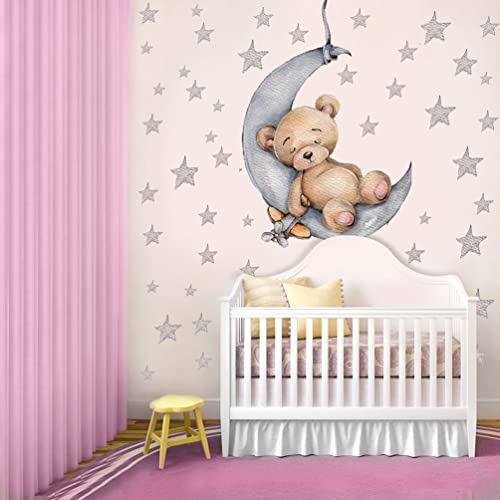 Vinilo Decorativo Osito Durmiendo en La Luna con 90 Estrellas miniatura 2