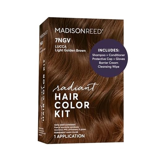 Madison Reed Radiant Hair Color Kit, Permanent Hair Dye, 100% Gray Coverage, Ammonia-Free, Lucca Light Brown 7NGV Light Golden Brown, Pack of 1