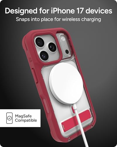 Image of ZAGG Rainier Case with Kickstand for iPhone 17 Pro - Red Black Cherry, Graphene 22ft (7m) Drop Protection, Lanyard Attach Points, MagSafe, Wireless Charging Compatible, 2-Piece Design, Phone Case