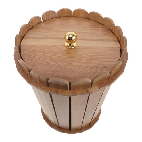 Poubelle Ronde en Bois Kaki avec Couvercle Sécurisé anti-odeur de Chambre