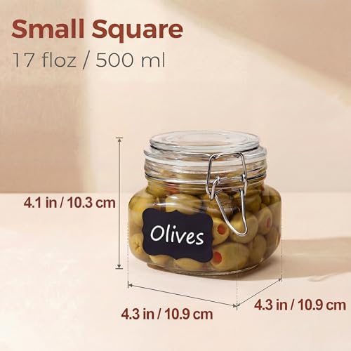 Image of 17 oz Square Glass Jars with Airtight Lids, 6 Pack Mason Jar with Clamp Lid | Air Tight Glass Food Storage Containers with Lids Keep Food Dry & Fresh, Best Canister for Flour, Sugar, Cereal, Rice, Coffee