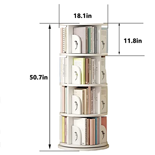 Recezsyp Rotating Bookshelf, 4 Tier Wooden Revolving Storage Rack Stackable Shelves Bookshelf Organizer For Home Office Living Room Study (White) #TOP2
