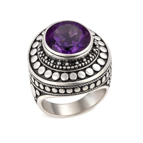 Bague améthyste pour femme bijoux ethniques argent 925 massif