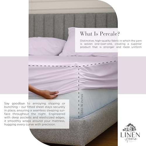 Image of Linen Home 2-Pack Queen Sheet Set, 100% Cotton Percale Bedding, 8-Piece Value Bundle, Deep Pocket Cooling Bed Sheets for Hot Sleepers, Breathable & Crisp Hotel Quality, Long-Staple Cotton, Iris Lilac