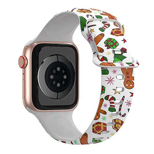 Christmas Floral Printed Sport Bands Compatible with Apple Watch Band 49mm 45mm 44mm 42mm 41mm 40mm 38mm for Women Men Girls,Soft Silicone Waterproof Santa Claus Wristbands Replacment Strap for iWatch Ultra SE Series 8 7 6 5 4 3 2 1ï¼38mm/40mm/41mmï