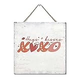 Valentinstag Hugs Kisses XOXO Holzschild Hochzeit Jahrestag Dekor Hängendes Holzschild Palettenschild Rustikale Holz Wandkunst Schilder Holzpaletten Veranda Tür Wand 30,5 x 30,5 cm