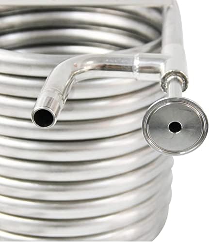 Counterflow Wort Chiller - Stainless Steel Beer Cooling Coil Pipe, 14' Length with 2 Out Channels (3/4'' & 1/2'' Thread) for Homebrewing