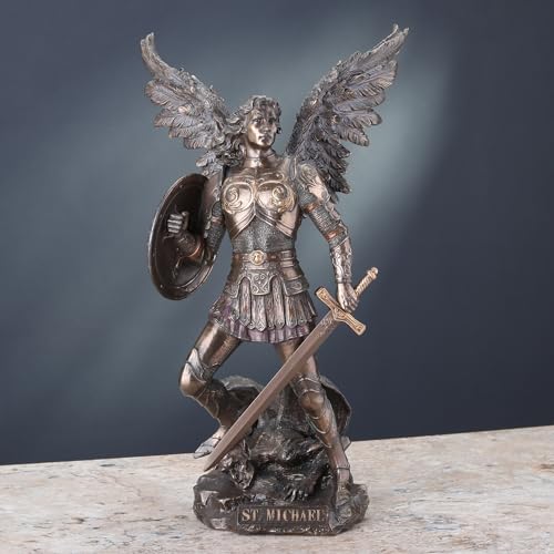 Estatua de San Miguel Arcángel 12.5 pulg. Resina y Bronce miniatura 2