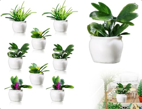 Emezddo 8 Stück Puppenhaus Miniaturpflanze,Künstliche Miniatur Bonsai,Topfpflanzen,verwendet für Puppenhaus Garten,Fotografie,Handgefertigt,DIY-Dekoration