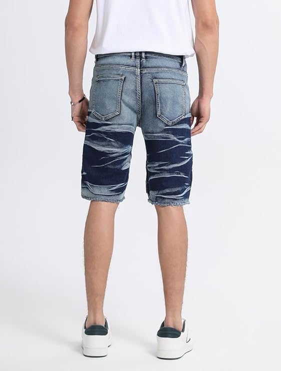 Lavnis Men's Casual Denim Shorts Classic Fit Ripped Jeans Biker Shorts - Image 7