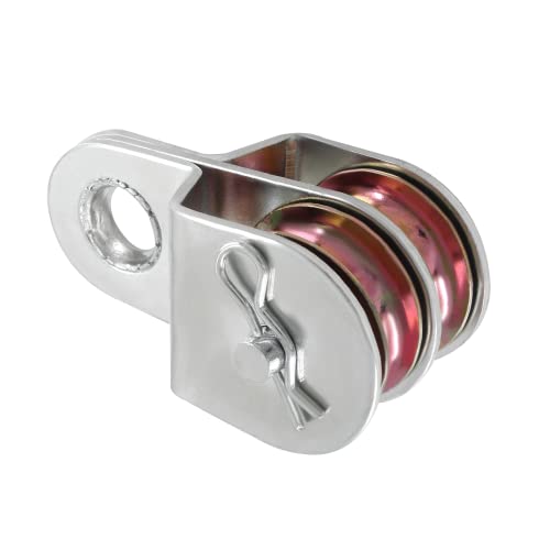 2 poleas dobles pesadas de acero inoxidable de 1.5 pulgadas, rodillo de polea doble para elevación eficiente de la cuerda, ideal para uso doméstico e industrial