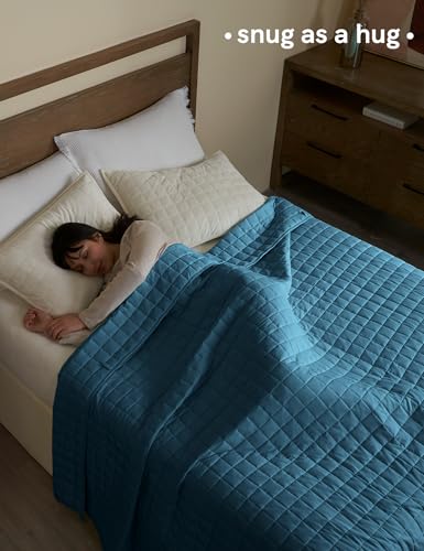 Image of YnM Exclusive 20 lbs Weighted Blanket, Extra Heavy Organic Long Stapled Cotton Bed Blanket for Two Persons, Ideal for Queen or King Bed (88x104 Inches, 20 Pounds, Peacock /Grey Reversible)