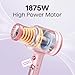 Wavytalk Hair Dryer with Diffuser, Blown Away Ionic Blow Dryer for Curly Hair with Comb, 1875W Fast Drying Hair Dryer with Ceramic Technology, 3 Attachments for All Hair Types, Light and Quiet, Pink