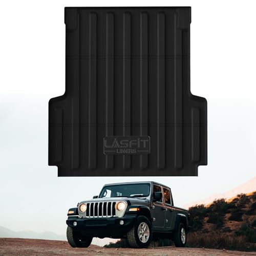 LASFIT 5FT Bed Mat for Jeep Gladiator JT 2025 2024 2023 2022 2021 2020 (60 inches), All Weather TPE Custom Fit Truck Bed Mat Truck Cargo Bed Liner, Black