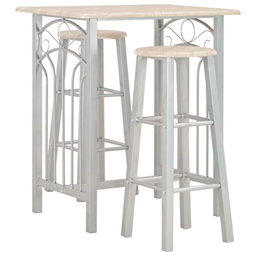 Tidyard Set Mesa y Sillas Altas de Cocina Mesa y Sillas de Comedor Mesa Alta Bar 3 Piezas Madera y Acero