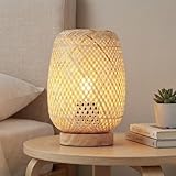 BARCELONA LED &ndash; L&aacute;mpara de Mesa de Mimbre y Madera 'Ruka' &ndash; Dise&ntilde;o Artesanal con Pantalla Enrejada. Estilo R&uacute;stico, Boho Natural. E27 &ndash; L&aacute;mpara de sobremesa ideal para Sal&oacute;n, Dormitorio.