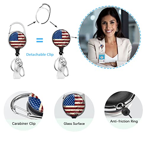 4Th Of July Patriotic Badge Reels Retractable With 360 Degrees Rotate Carabiner Clip Heavy Duty, American Flag Id Badge Holder Lanyard, Nurse Doctor Office Teacher School Supplies Gifts #TOP5