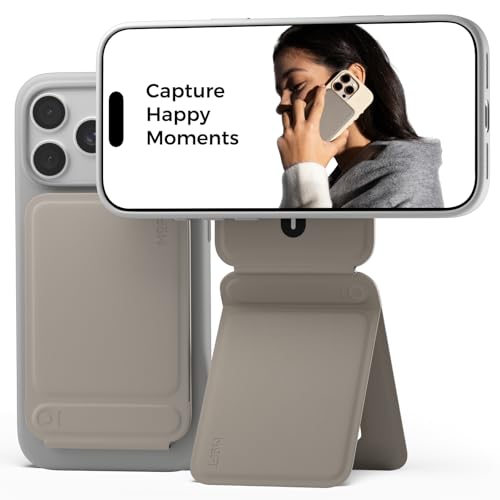 Image of MOFT Phone Tripod Stand Selfie Stick for iPhone, Multi-Angles iPhone Stand, Lightweight & Portable Phone Holder, Strong Magnets, MOVAS Vegan Leather, Travel Essentials, Taupe (Without Card Slot)