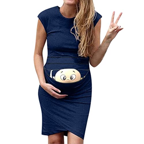 Vuncio Robe de maternité pour femme avec sans manches Loisirs Robe de nuit drôle bébé impression robe de maternité été maternité maternité robe d'été Pregnancy, bleu marine, XL Cover