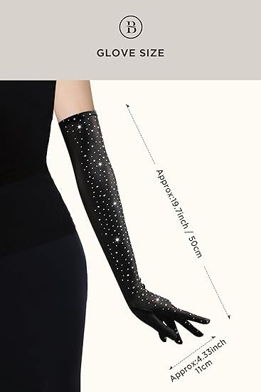 1Pair White Mesh Rhinestone Gloves Long Tulle Sheer Sparkly Elbow Length Stretchy Accessory Party Wedding Glam for Women2