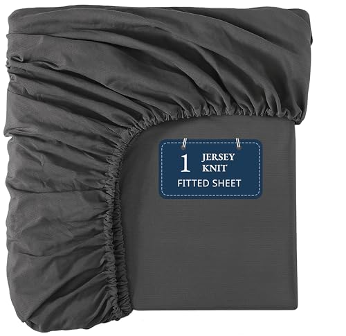 Twin Size Fitted Sheet Only - 4 Way Stretch Sheet with 360° Elastic Band – Deep Pocket Bottom Sheet Fits Up to 15" Mattress - Soft, No Pilling & Breathable - Won't Pop Off Corners at Night - Charcoal