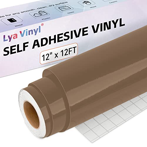 Glossy Brown Permanent Vinyl Roll for Cutting Machine Lya Vinyl 12 x 12Ft Permanent Outdoor Adhesive Vinyl Roll for Decor Sticker Party Decoration