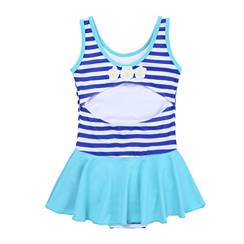 JEATHA Children Girls Bathing Suit One Piece Swimsuit Sleeveless Stripes Flower Applique Swim Dress Swimwear4