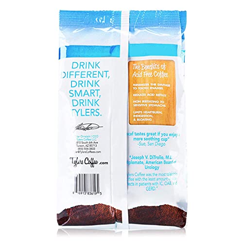 Tyler’s No Acid Organic Ground Coffee - 100% Arabica Full Flavor - Neutral Ph - No Bitter Aftertaste - Gentle On Digestion, Reduce Acid Reflux - Protect Teeth - For No Acid Diets - 12 Oz (Pack Of 2) #TOP1