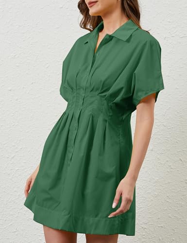 Image of MISSACTIVER Women Pleated Button Down Shirt Dress Short Sleeve Striped Corset Mini Dresses Casual Summer Short Dress