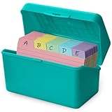 Olivo 3x5 Index Card Holder Box with 100 Cards Dividers Tabs 3"x 5", Teal