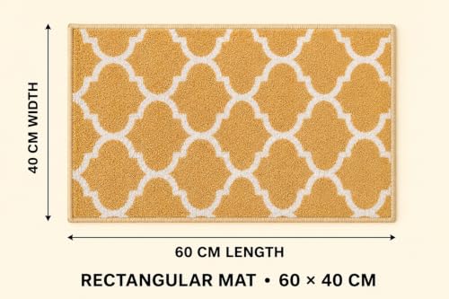 Image of Matz&More Anti Slip Multipurpose Floor Mat, 40x60cm, for Door, Entrance, Bathroom, Bedroom, Kitchen, Office, Trellis Yellow Beige