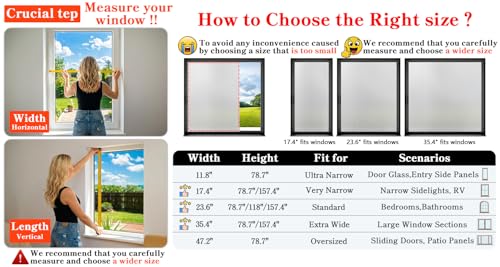 Qualsen Privacy Window Film Frosted Glass Film Matte White Non-Adhesive Static Window Cling Anti-UV Window Sticker for Bathroom Home Office Kitchen Living Room Front Door (23.6 x 78.7 Inch)