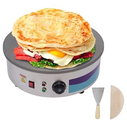 3000W Crepes Maker, Ø 45 cm Pfannkuchen Maker, Crepemaker mit Spreizer und Spachtel, Temperatursteuerbar, Crepesmaker, Pancakes Maker, Palatschinken Make, Crepe Eisen, Silber