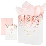Crisky 13' Large Bridal Shower Bag with Bridal Shower Card Flower (Showered with Love) Gift Bag with Tissue Paper, Gift Card for Wedding, Bridal Shower, Engagement Party