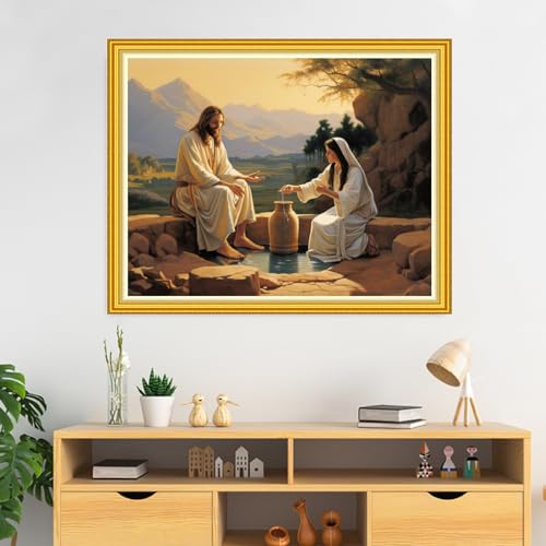 Image of DMCVIVR Stamped Cross Stitch Kits for Beginners Adults Needlepoint Kits for Beginners Embroidery Kits for Adults Crossstitch Kit for Beginners 11CT-Jesuit Women 16x20 inch, ArtKits15