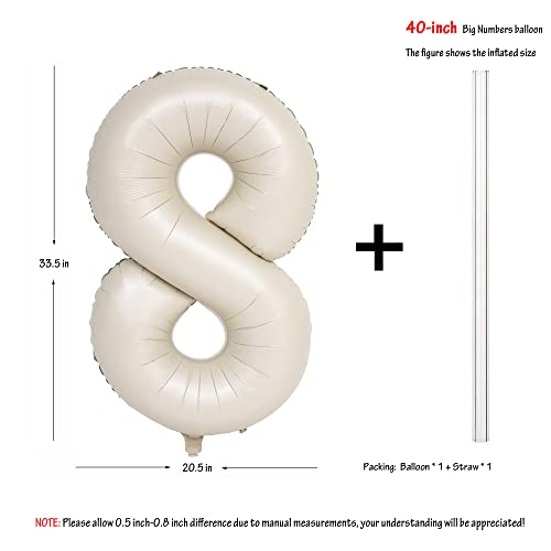 Image of 40 In Large Big Number Balloons 8 Creamy White Helium Foil Mylar Balloon