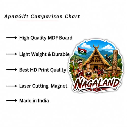 Image of Nagaland Theme Souvenir Wooden Fridge Magnet for Refrigerator - Printed Fridge Magnet for Kitchen & Fridge Decor | Perfect Souvenir Gift | Fridge Decoration | Size 3x3 Inches | Pack of 1