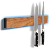 Magnetic Knife Holder for Wall, Acacia Wood Magnetic Knife Strip 16”, Strong N50 Knife Magnet Rack, No Drill 3M Adhesive or Screw Mount, Wooden Kitchen Knife Holder Organizer for Wall, Fridge, Kitchen