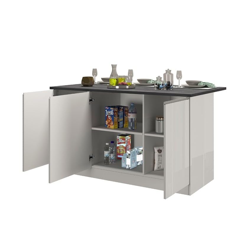 Isola centrale 3 ante per cucina moderna 155x90x90cm con tavolo Deaton - Bianco - Grigio