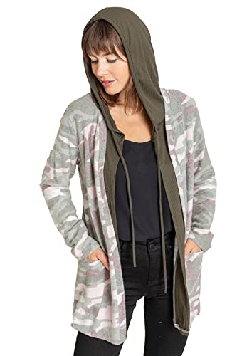 Eloges Women's Multi Stripe Soft Knit Open Cardigan with Suede Elbow Patch