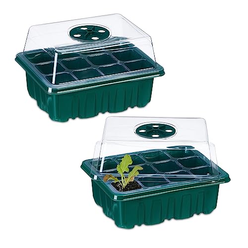 Relaxdays Anzucht Gewächshaus, 2er Set, Minigewächshaus für Fensterbank, 12 Fächer, Anzuchtbox, Deckel, grün/transparent Relaxdays Anzucht Gewächshaus, 2er Set, Minigewächshaus für Fensterbank, 12 Fächer, Anzuchtbox, Deckel, grün/transparent