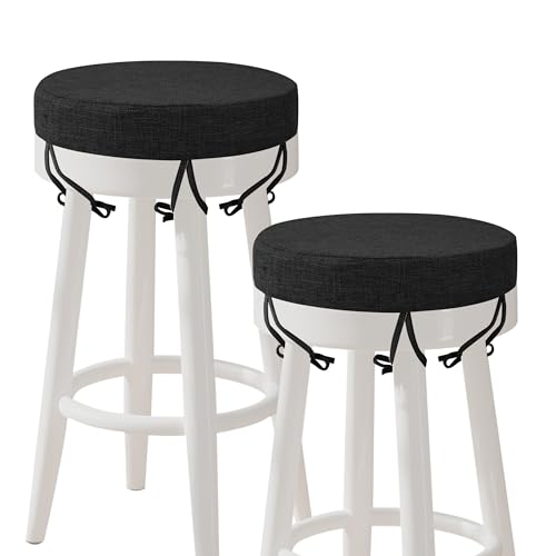 Image of AddGrace Round Bar Stool Cushions with Ties Set of 2 Non Slip Seat Cushions 12x12 Inch Washable Chair Pads Removable Washable Cover Black