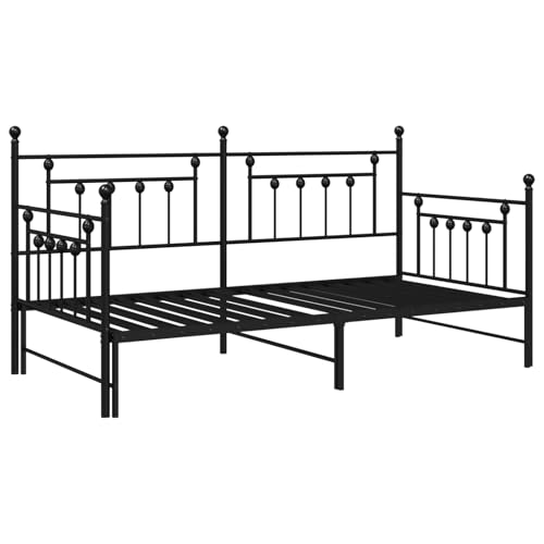 vidaXL Cama de Metal Industrial con Nido | Tamaño Individual 90 x 200 cm | Diseño Moderno en Negro | Solución de Sueño Portátil para Niños y Adultos - Muebles Que Ahorra Espacio