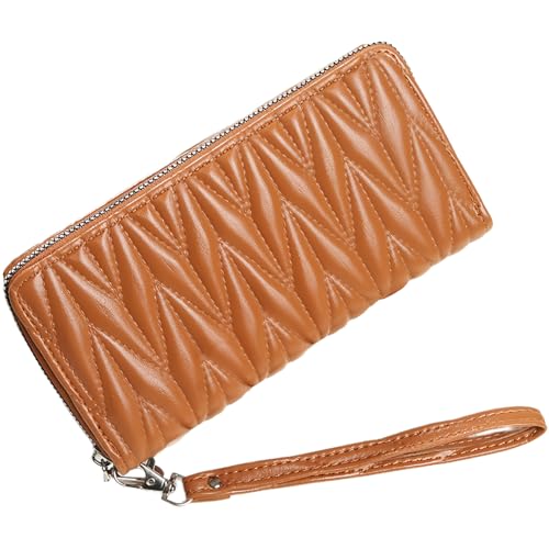 Women's Zip Wristlet Wallet - Large Capacity RFID Blocking Clutch Purse Quilted Soft Vegan Leather Travel Organizer