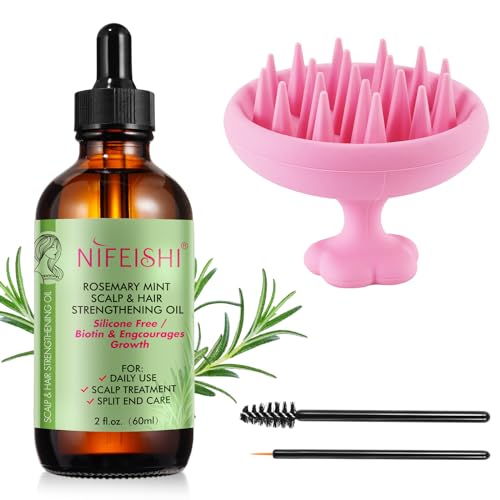 Rosmarinöl Haare, 60ml Rosemary Oil for Hair Mit Kopfhautmassage, 100% Reines Rosmarinöl Haare für Augenbrauen und Wimpernwachstum, Trockene Haut, Nährt Die Kopfhaut für Männer Frauen